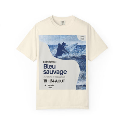 Bleu Sauvage Surf Poster T-Shirt — Vintage French Surfing Graphic Tee