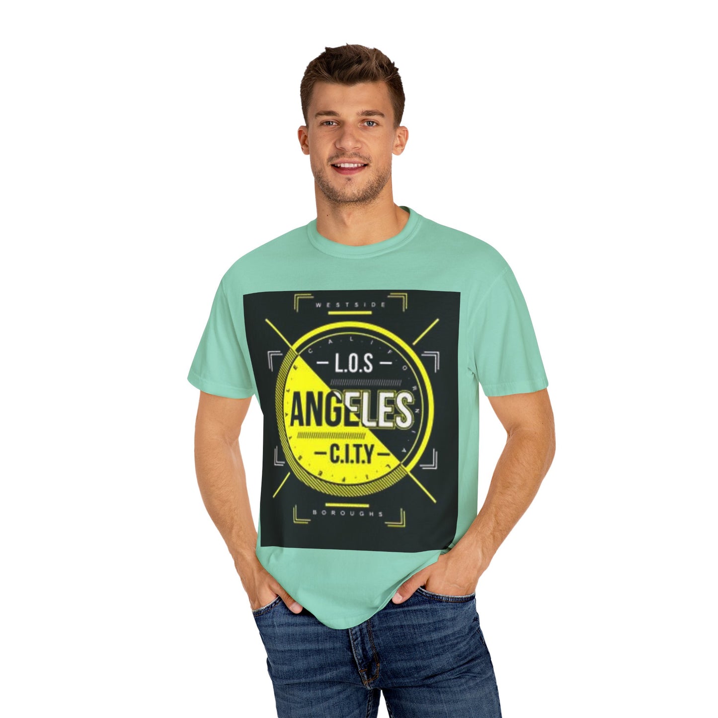 Unisex Garment-Dyed T-Shirt with Automotive Wheel Design