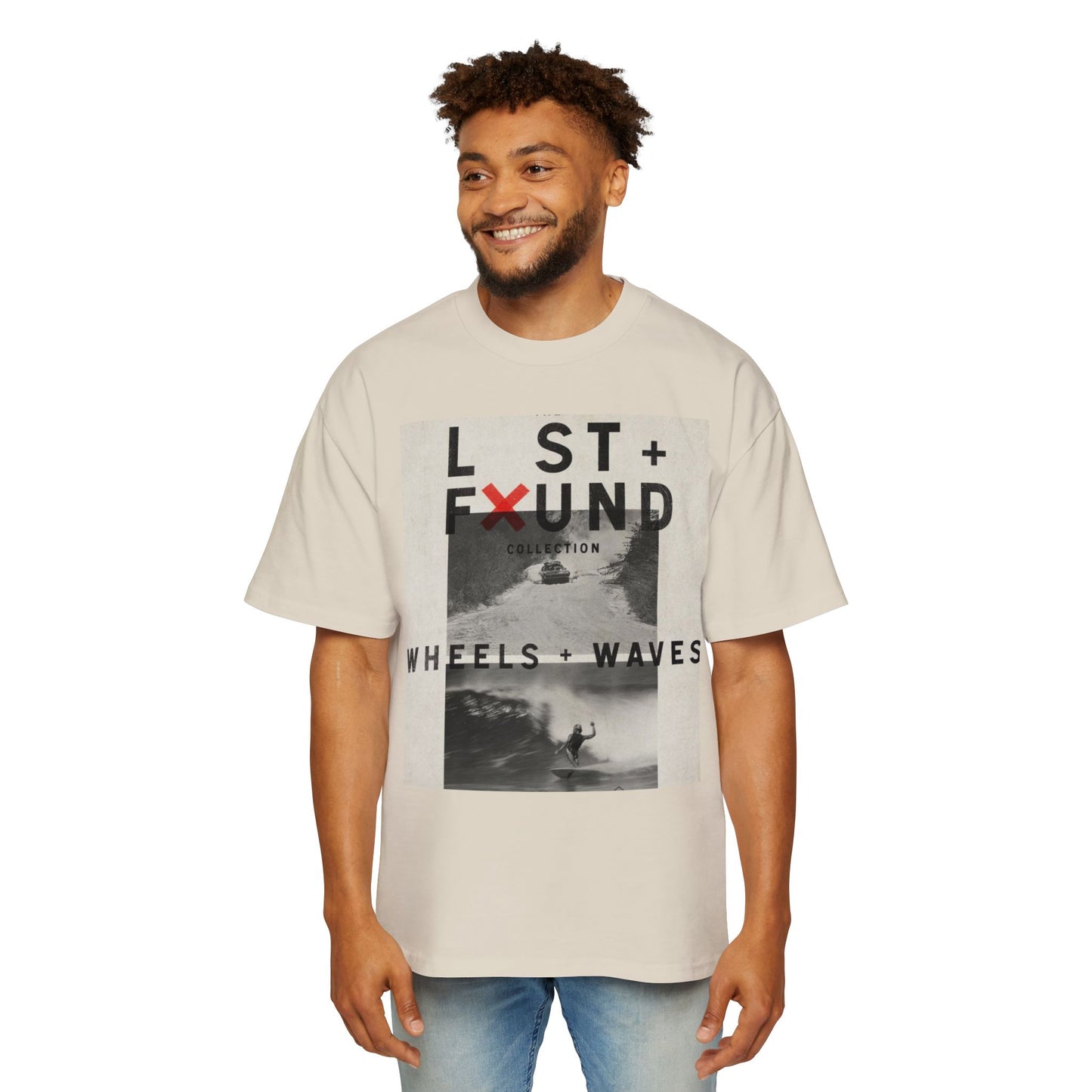 Lost & Found 'Wheels + Waves' Graphic Tee — Oversized Men's Surf Skate Shirt