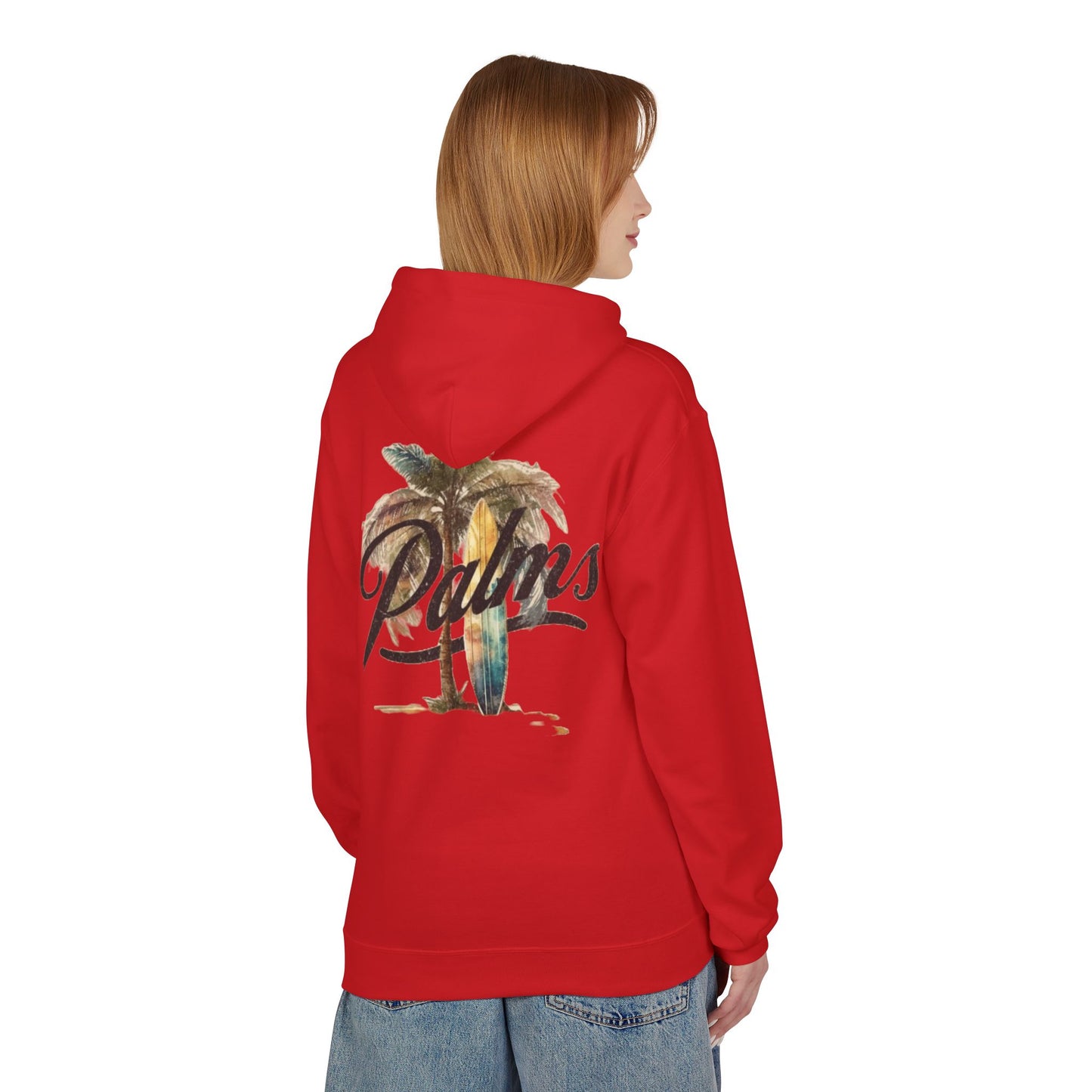 Cozy Beach Vibes Hoodie - Palm Tree & Surf Design