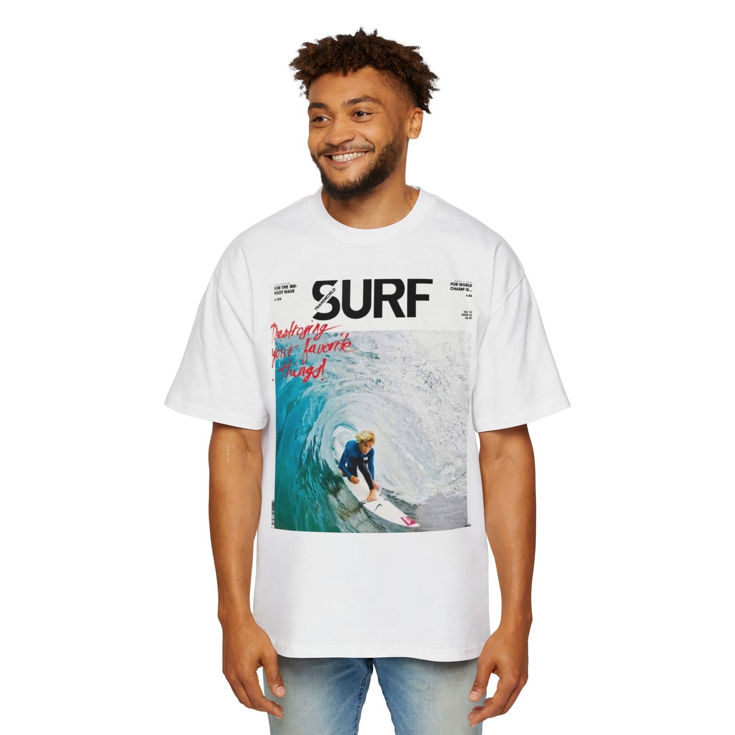 Surf Photo Graphic Tee — "Surf" Wave Rider Men's Oversized T-Shirt