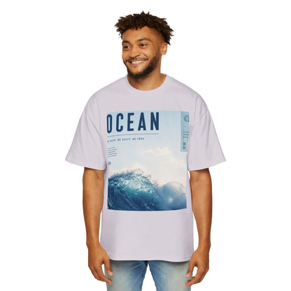 Ocean Wave Graphic Tee — "OCEAN" Photo Print Oversized Men's T-Shirt