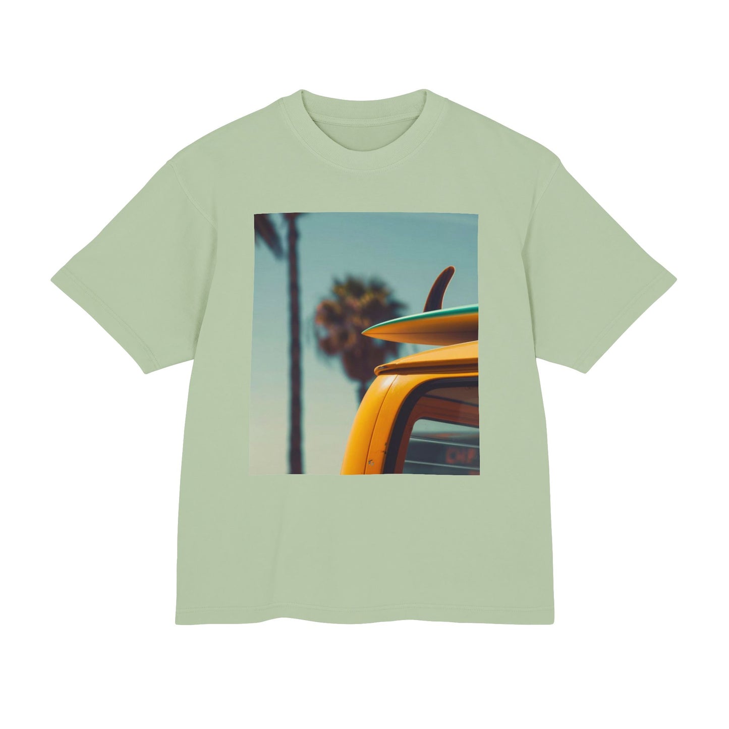 Surf Van Beach Photo Tee — Vintage Palm & Surfboard Graphic T-Shirt