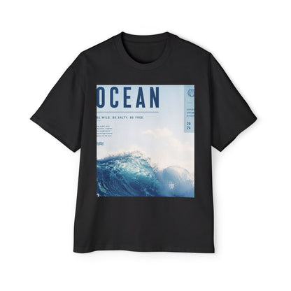 Ocean Wave Graphic Tee — "OCEAN" Photo Print Oversized Men's T-Shirt