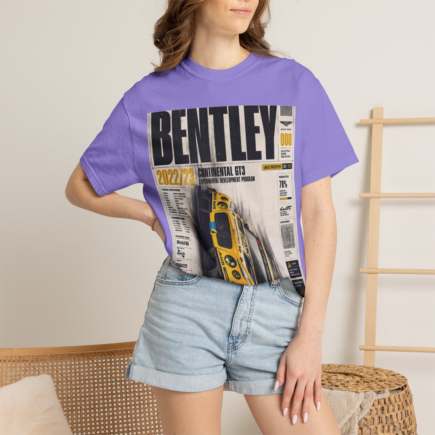 Bentley Continental GT Newspaper Graphic T‑Shirt — Vintage Racing Poster Tee