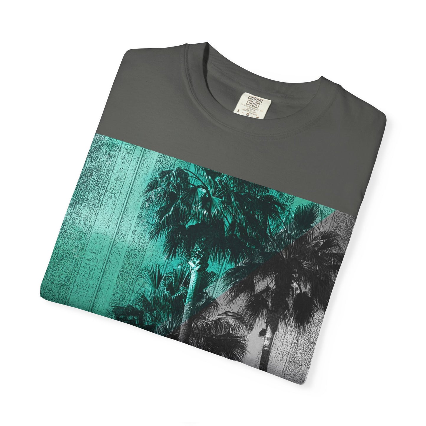 Palm Trees Photo Tee — Vintage Teal Sunset T-Shirt