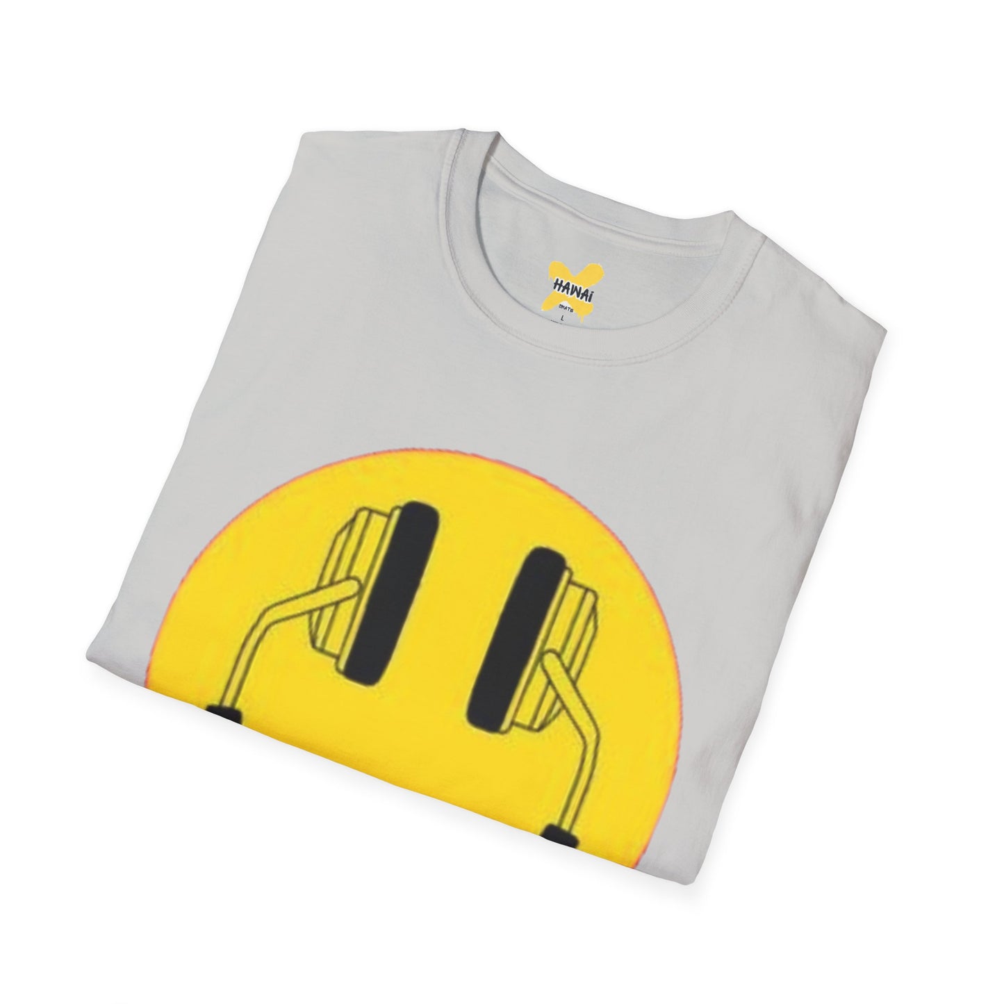 Happy Vibes Unisex Softstyle T-Shirt - Smiley Face with Headphones