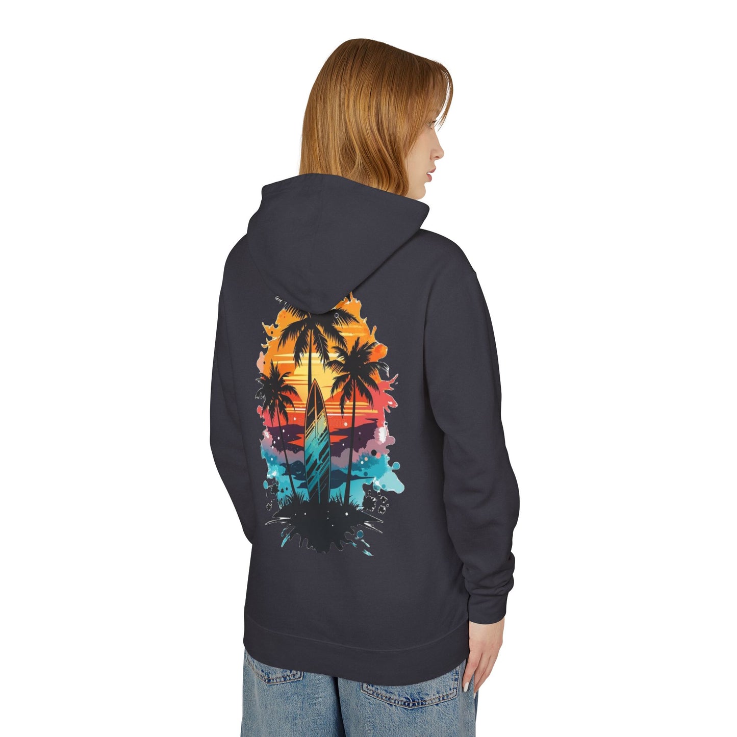 Coastal Sunset Surf Hoodie - Unisex Lightweight Hooded Sweatshirt