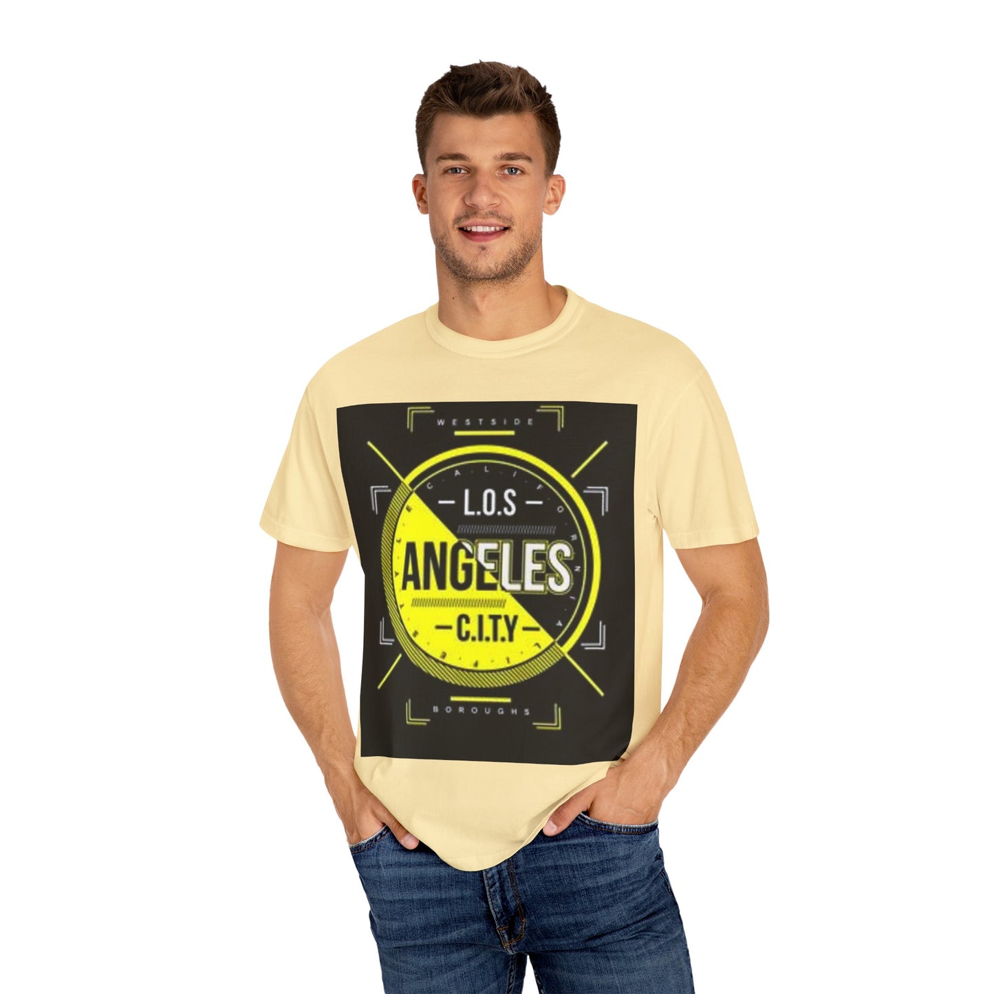 Unisex Garment-Dyed T-Shirt with Automotive Wheel Design