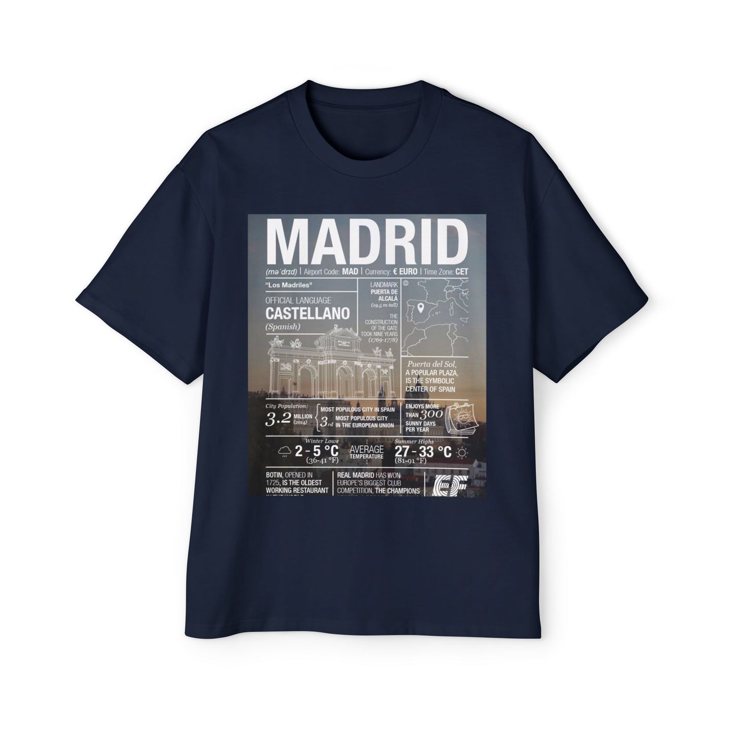 Madrid Graphic Tee — Vintage City Weather Poster T‑Shirt