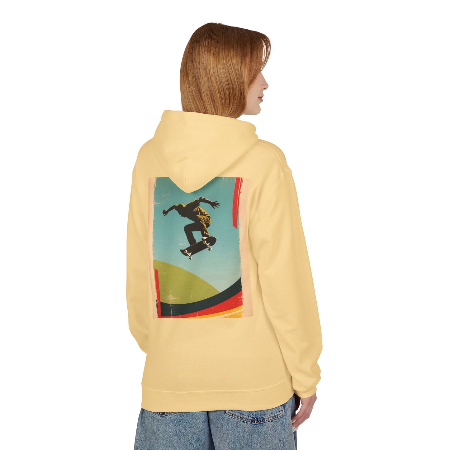 Retro Skateboarder Fleece Hoodie - Unisex Softstyle Pullover