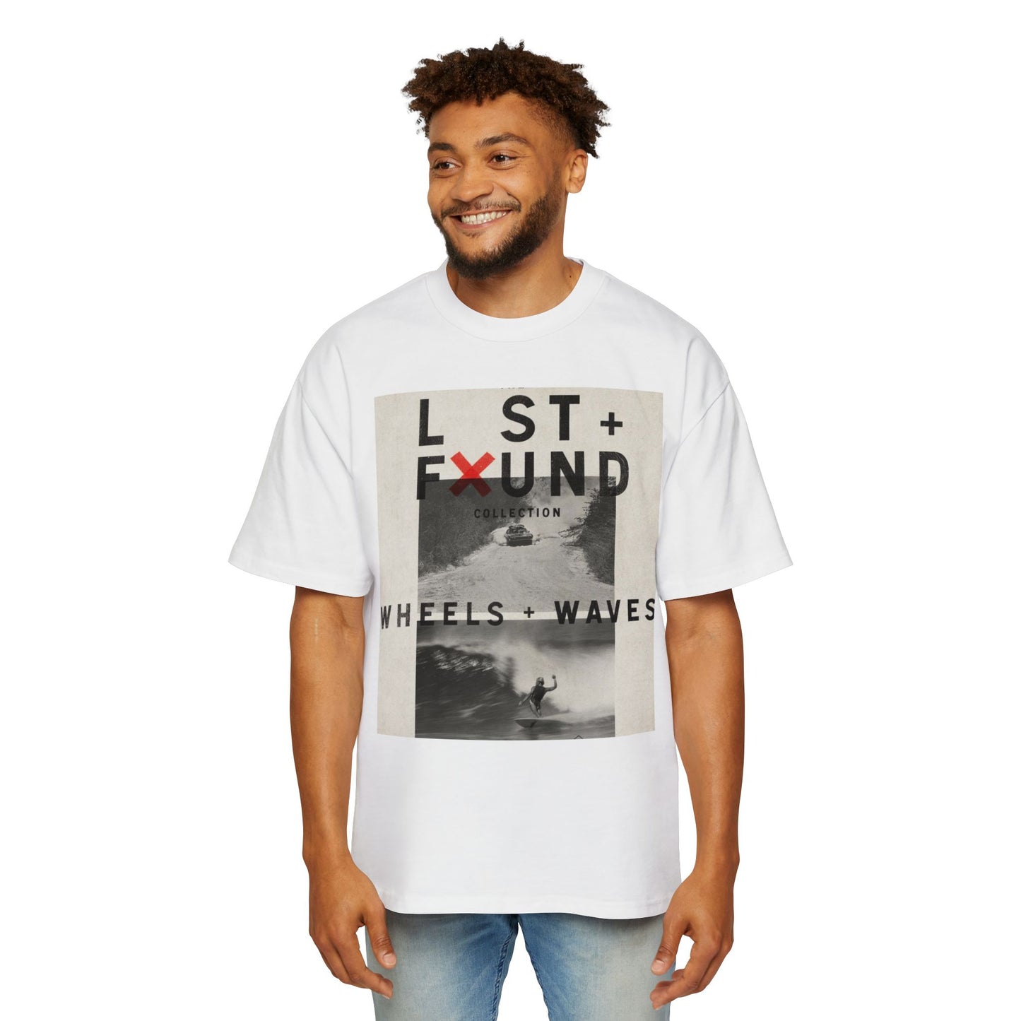 Lost & Found 'Wheels + Waves' Graphic Tee — Oversized Men's Surf Skate Shirt
