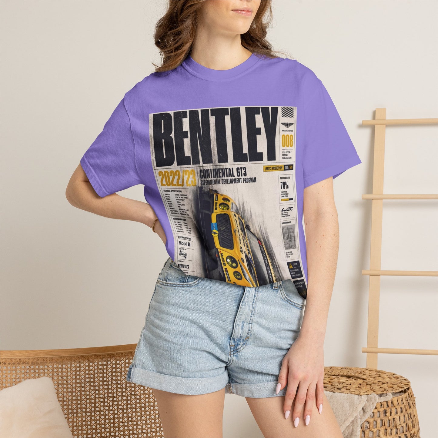 Bentley Magazine Cover T-Shirt – Yellow Sports Car Graphic Tee