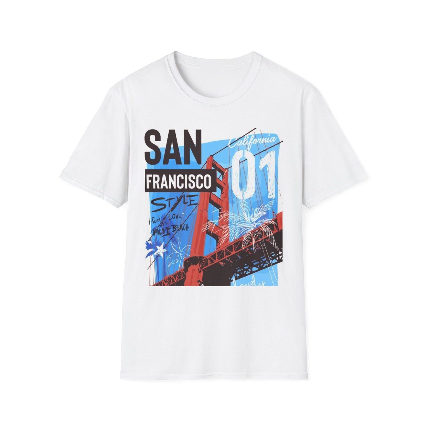 San Francisco Graphic Unisex Softstyle T-Shirt - California Vibe, Perfect for Beach Lovers