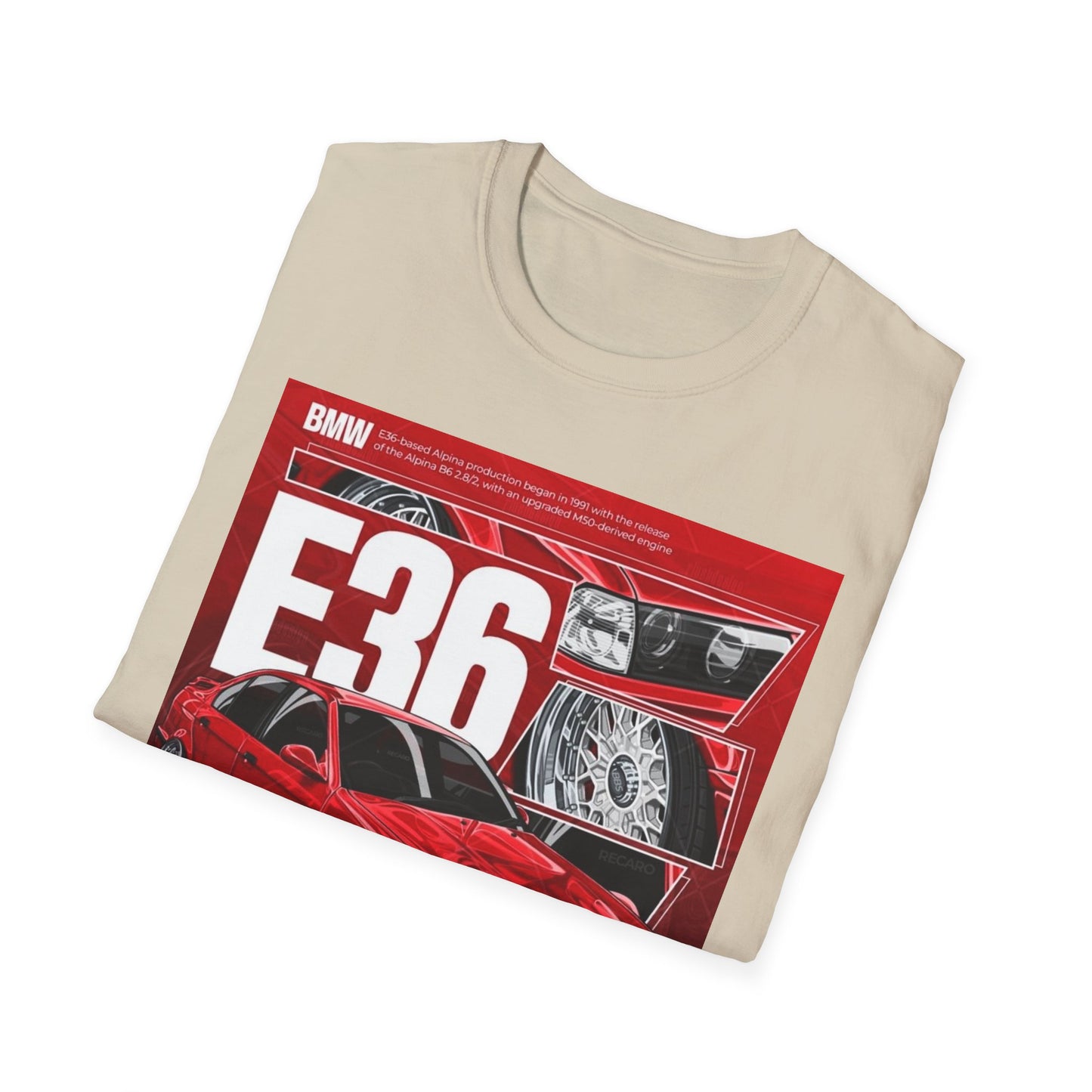 BMW E36 Graphic Unisex Softstyle T-Shirt, Car Enthusiast Tee, Vintage Auto Shirt, Gift for Him, Racing Apparel, Automotive Fashion