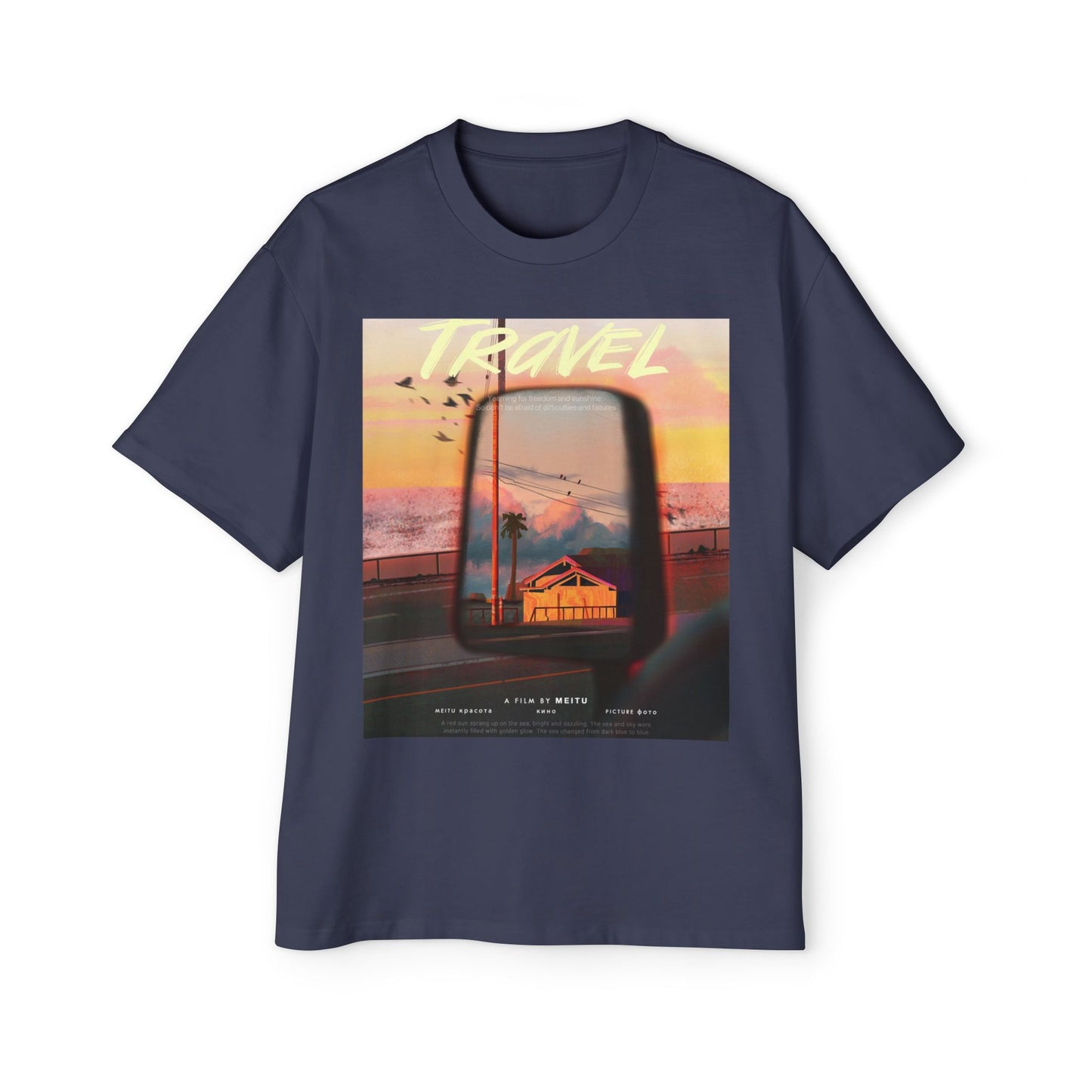 Travel Sunset Tee — Retro Roadside Mirror Graphic T-Shirt
