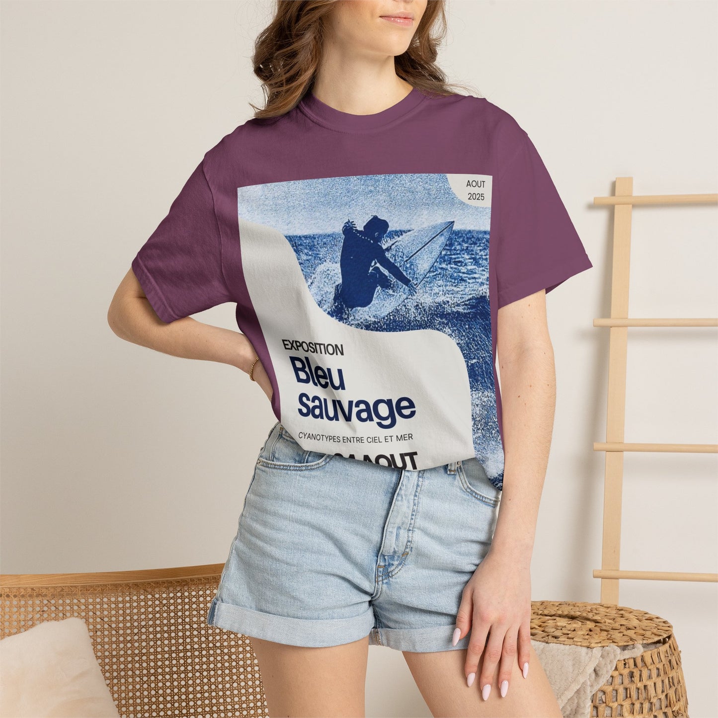 Bleu Sauvage Surf Poster T-Shirt — Vintage French Surfing Graphic Tee