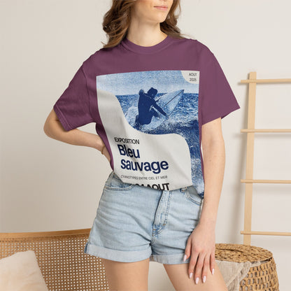 Bleu Sauvage Surf Poster T-Shirt — Vintage French Surfing Graphic Tee