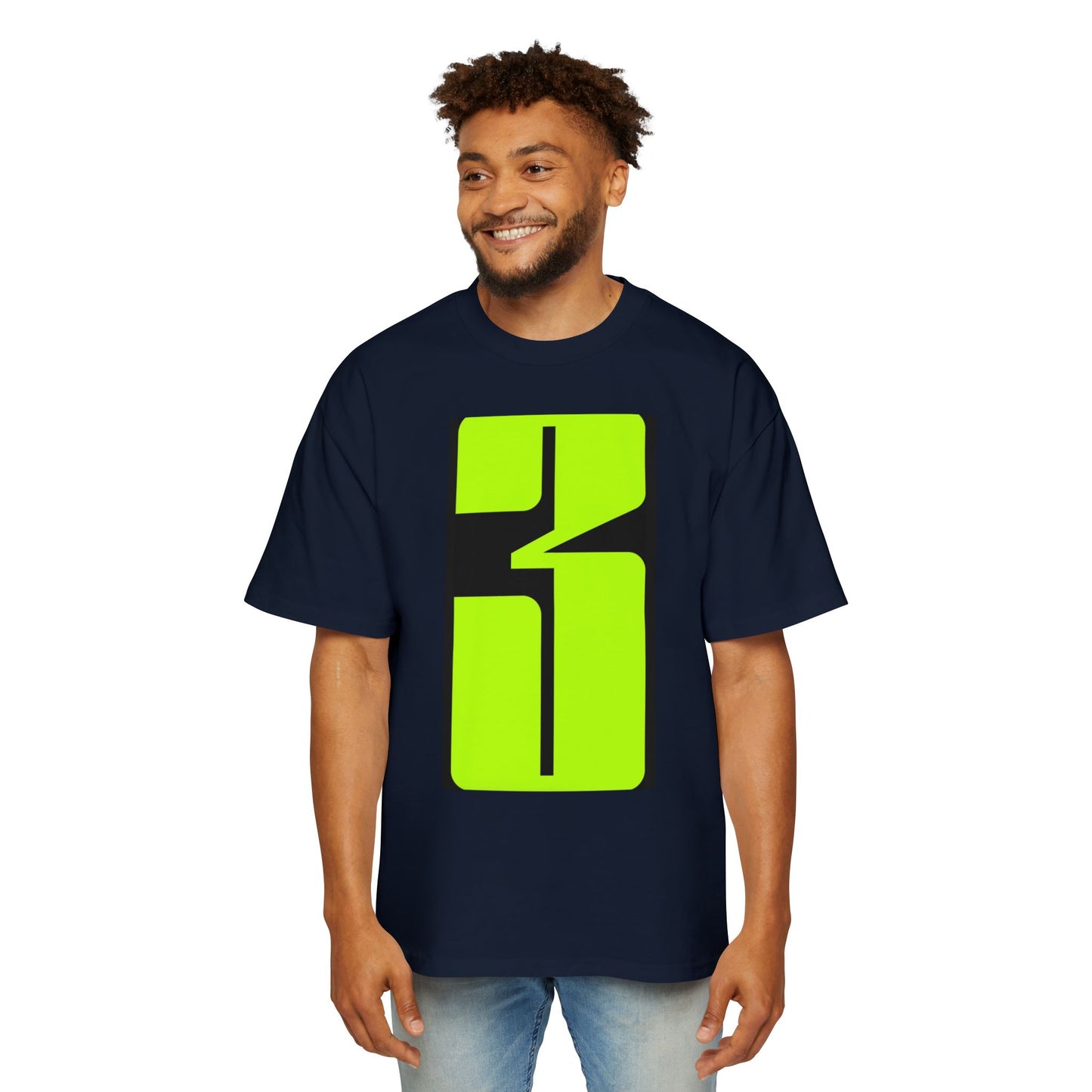 Oversized Tee — Neon Abstract '3' Graphic