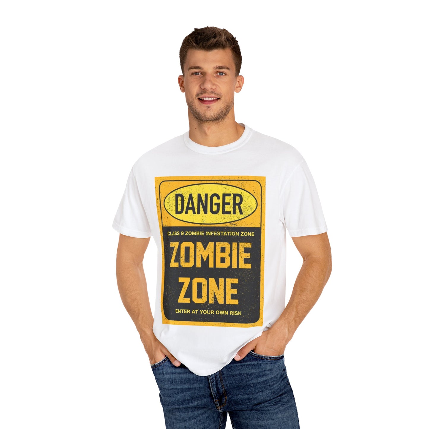 Zombie Zone T-Shirt - Unisex Danger Graphic Tee for Halloween & Horror Fans