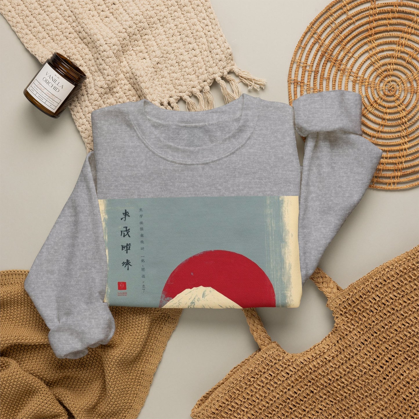 Sweatshirt — Retro Japanese Mount Fuji Art with Rising Sun & Torii Gate