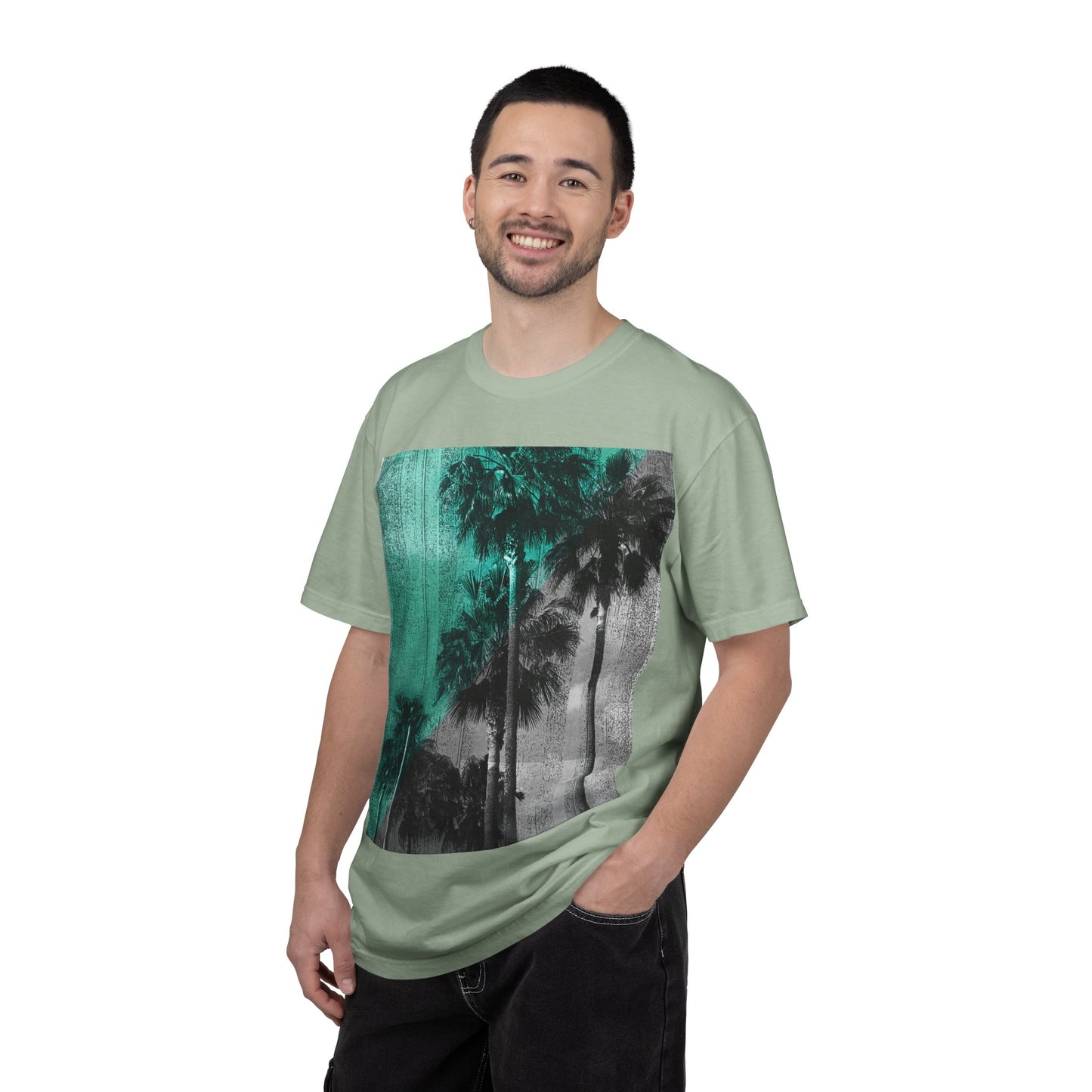 Palm Trees Photo Tee — Vintage Teal Sunset T-Shirt
