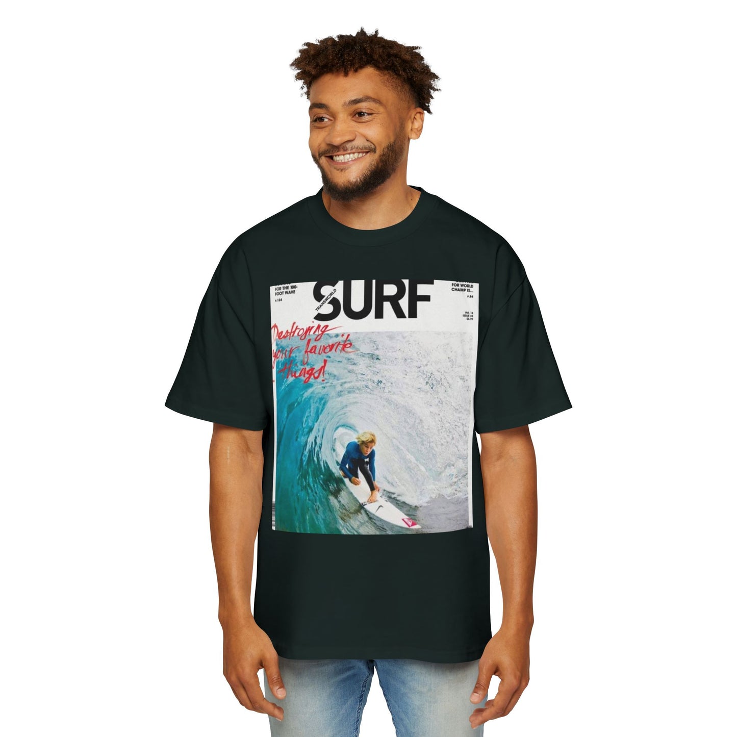 Surf Photo Graphic Tee — "Surf" Wave Rider Men's Oversized T-Shirt