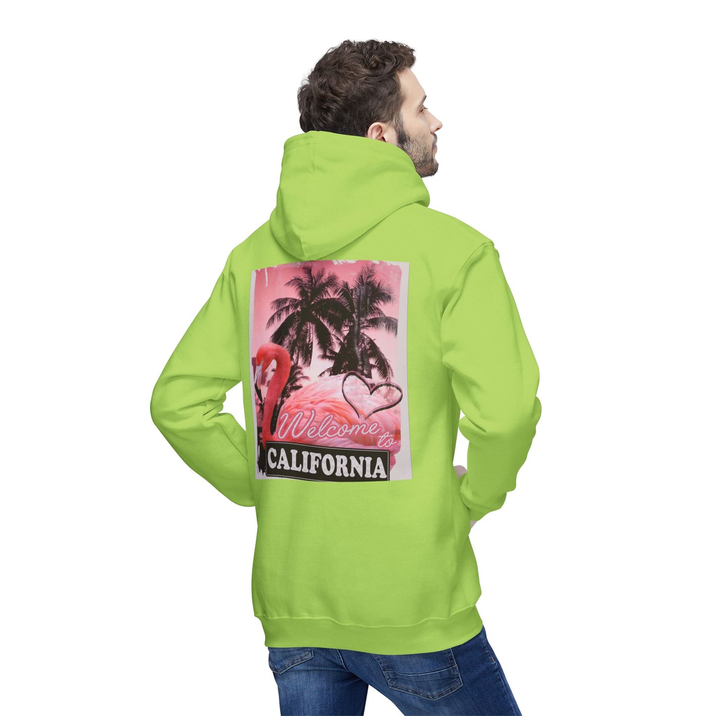 California Vibes Unisex Hooded Sweatshirt - Tropical Flamingo Design