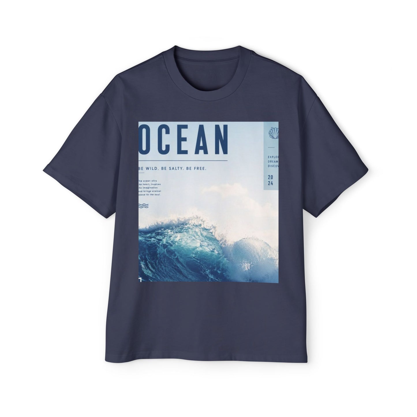 Ocean Wave Graphic Tee — "OCEAN" Photo Print Oversized Men's T-Shirt
