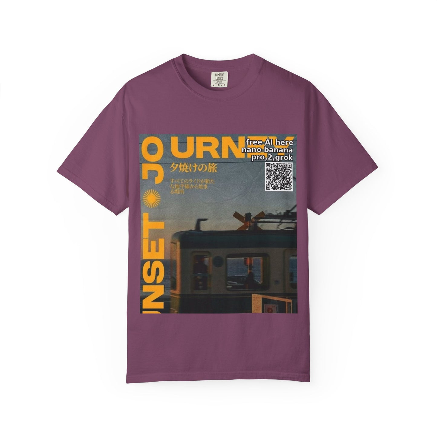 Sunset Train Graphic T-Shirt — Japanese Retro Transit Poster Tee