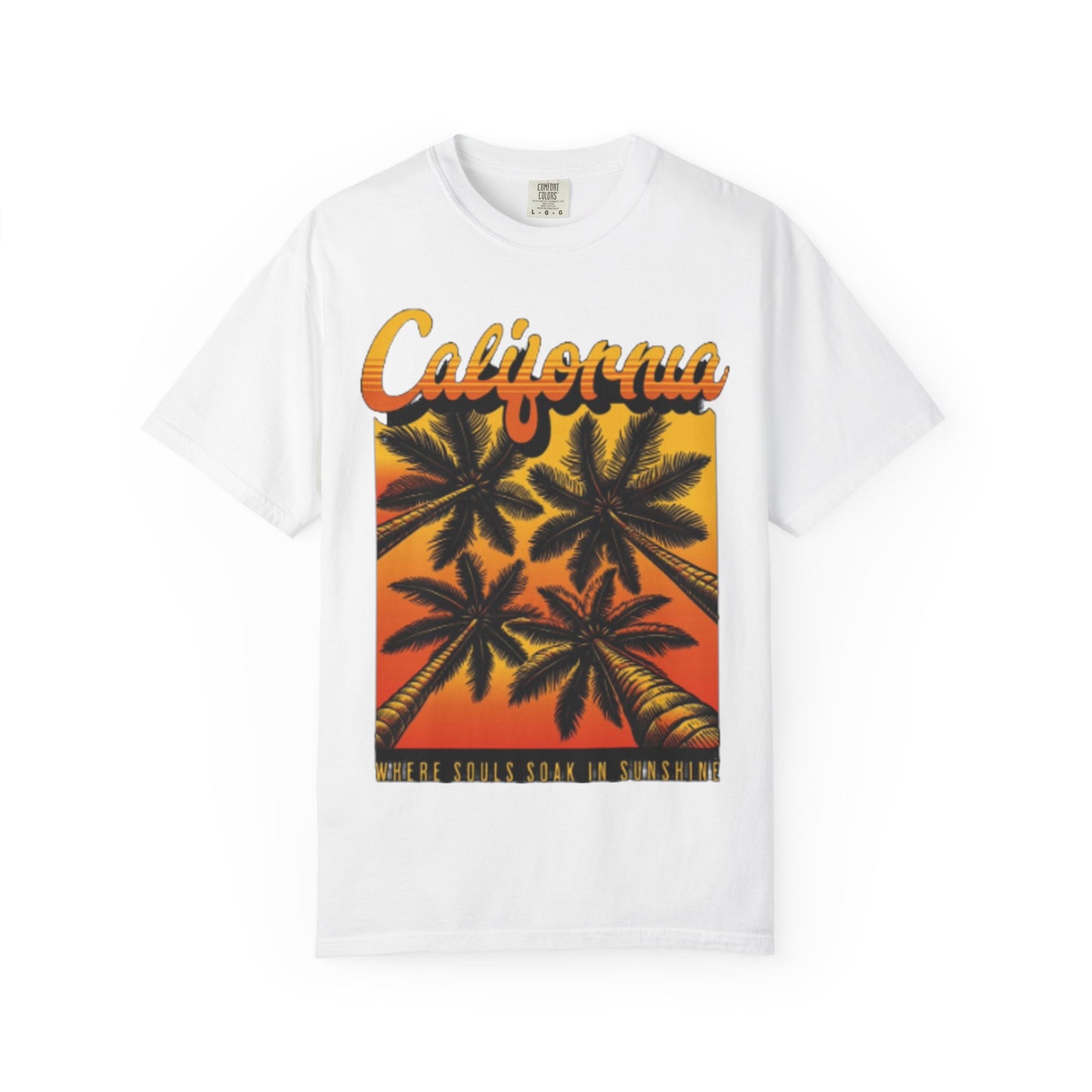 California Sunset T-Shirt - Garment-Dyed Unisex Tee with Palm Tree Design