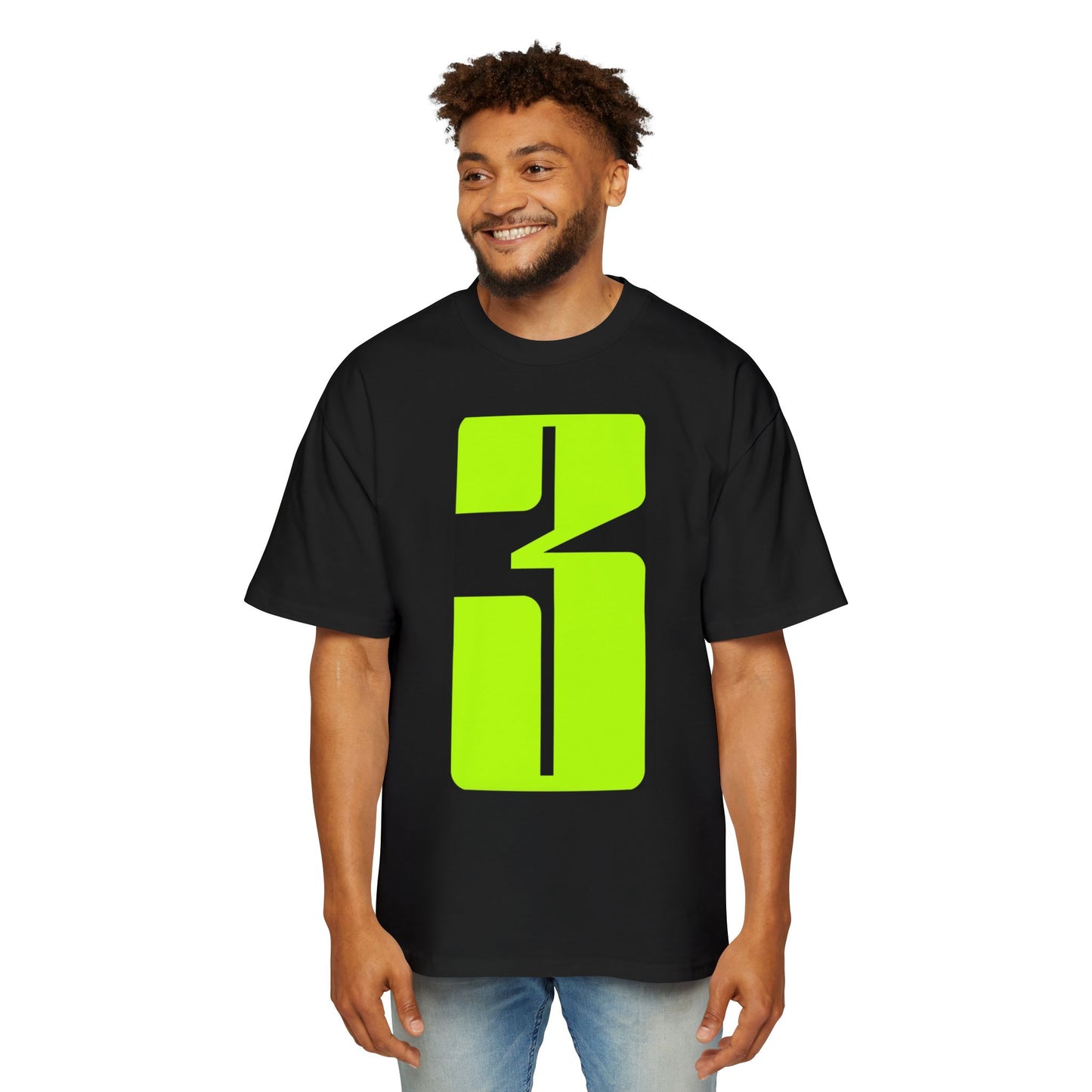 Oversized Tee — Neon Abstract '3' Graphic