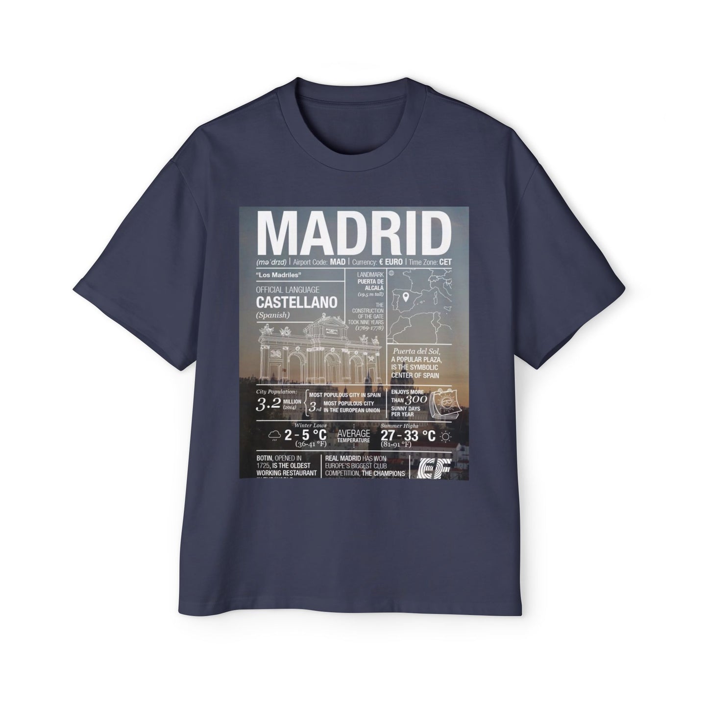 Madrid Graphic Tee — Vintage City Weather Poster T‑Shirt