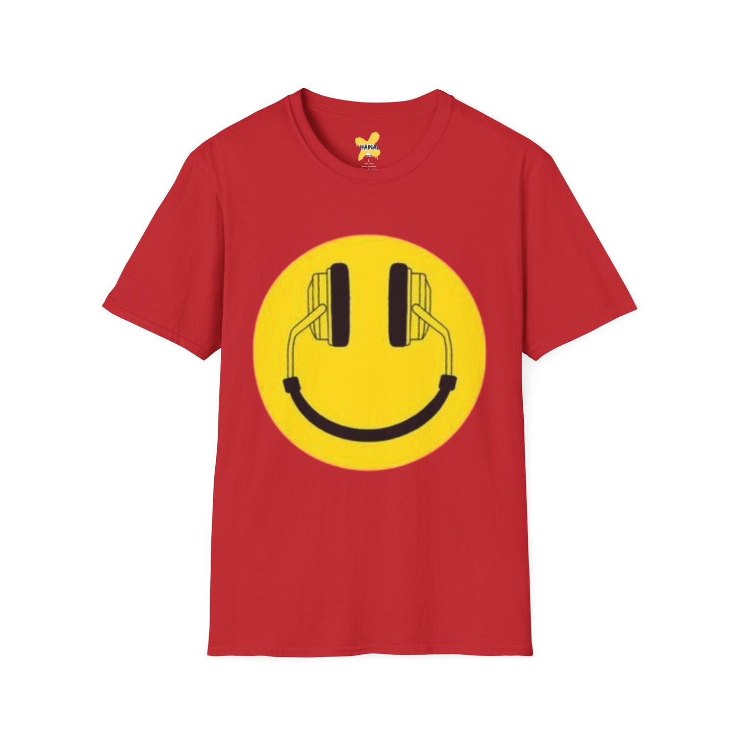 Happy Vibes Unisex Softstyle T-Shirt - Smiley Face with Headphones