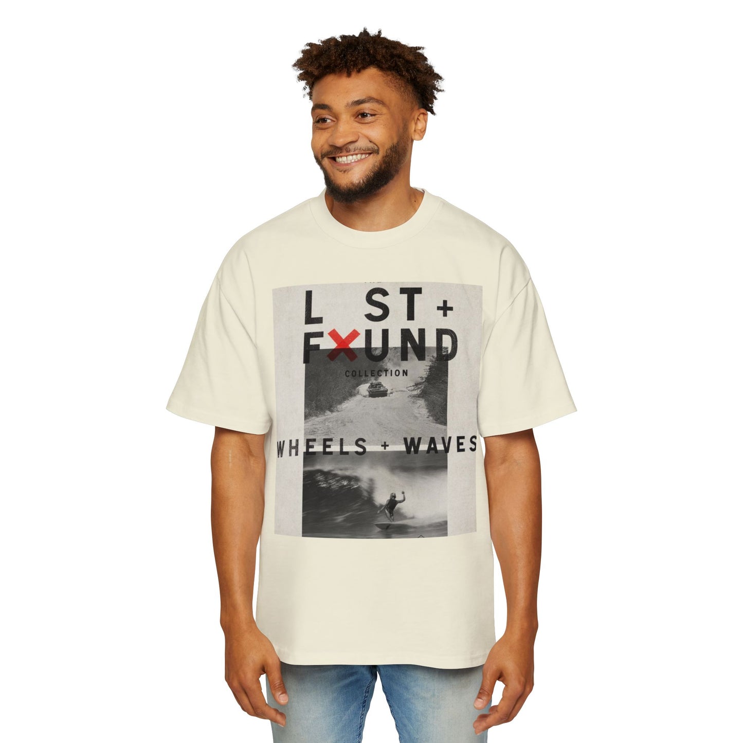 Lost & Found 'Wheels + Waves' Graphic Tee — Oversized Men's Surf Skate Shirt