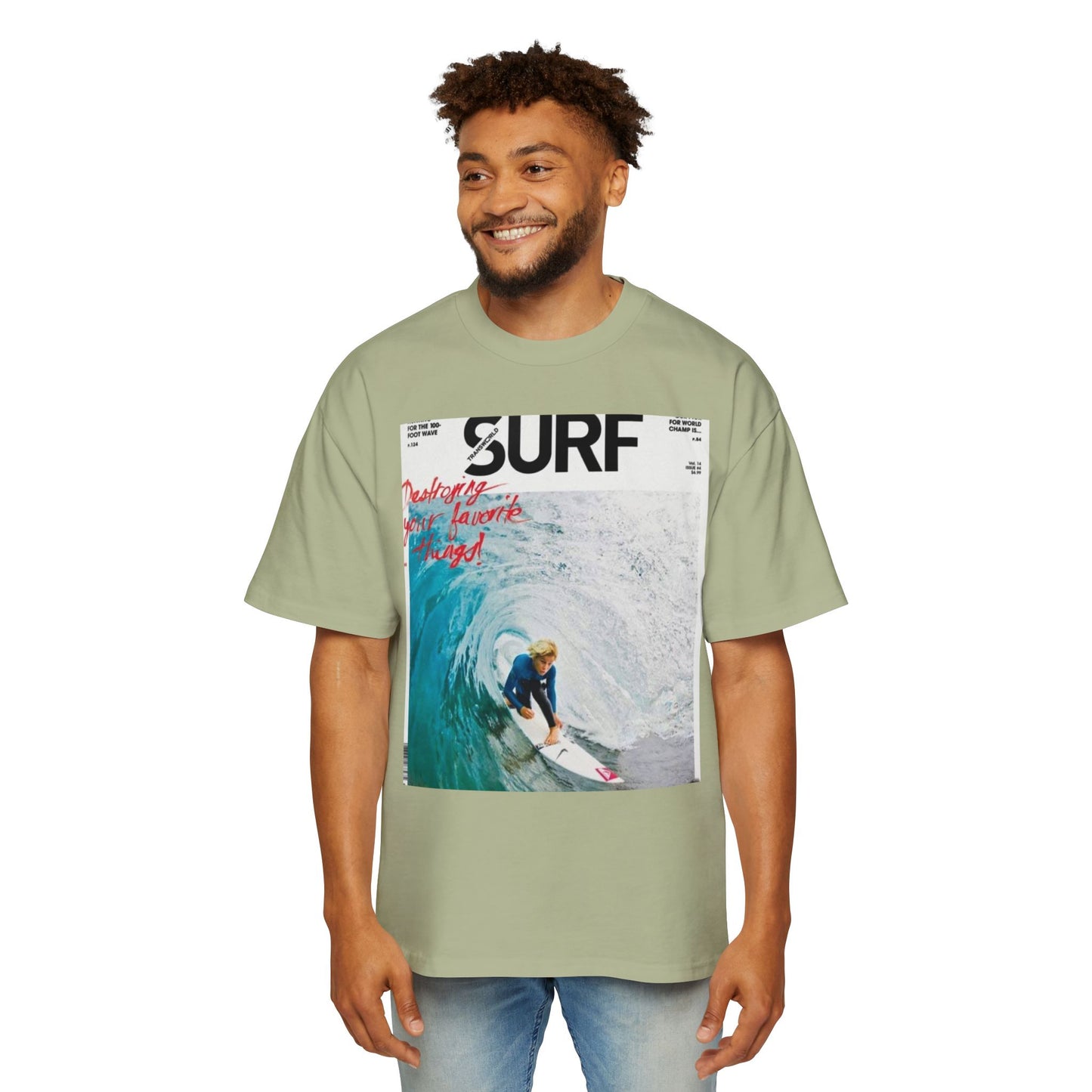 Surf Photo Graphic Tee — "Surf" Wave Rider Men's Oversized T-Shirt