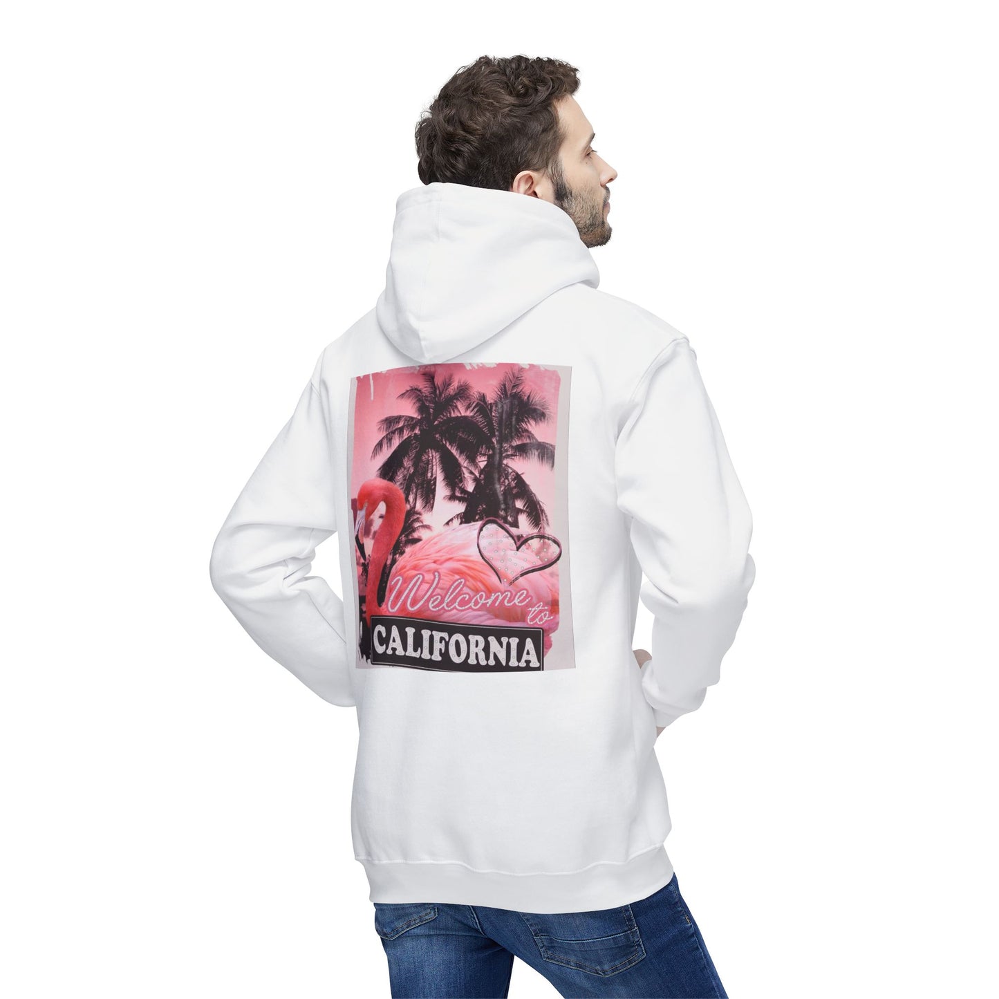 California Vibes Unisex Hooded Sweatshirt - Tropical Flamingo Design
