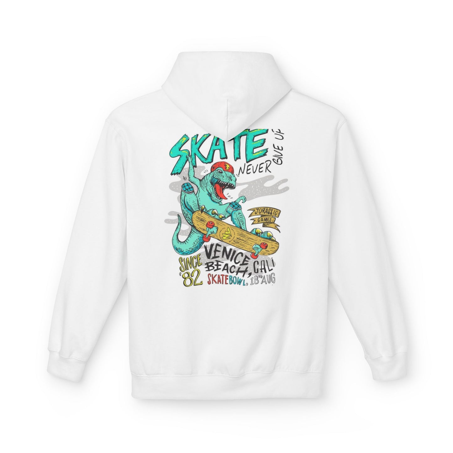 Skate Never Give Up Hoodie - Unisex Midweight Fleece with Retro Skater Design