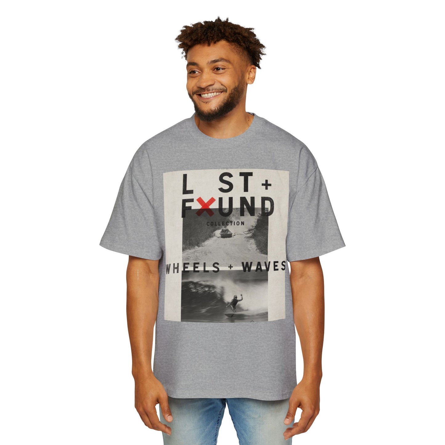 Lost & Found 'Wheels + Waves' Graphic Tee — Oversized Men's Surf Skate Shirt