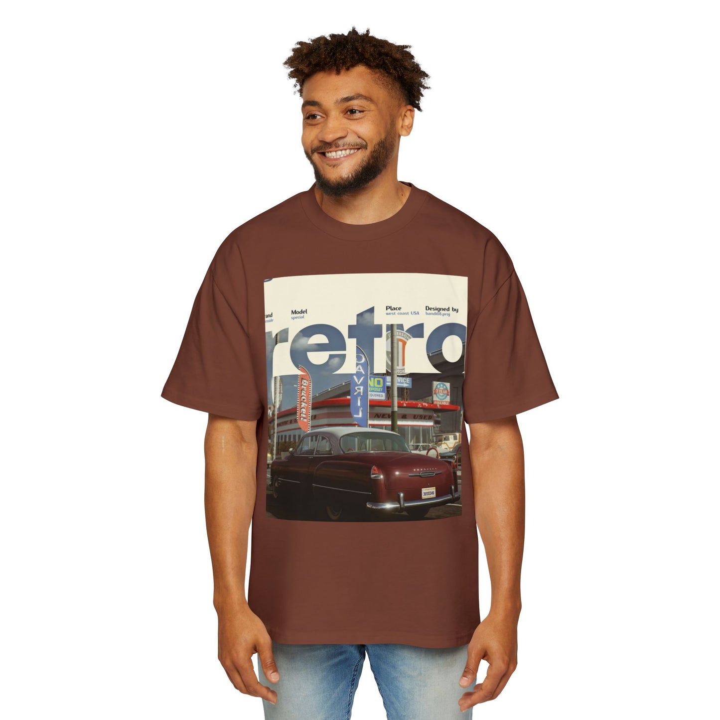 Retro Garage Tee — Vintage Car Photo Oversized T-Shirt