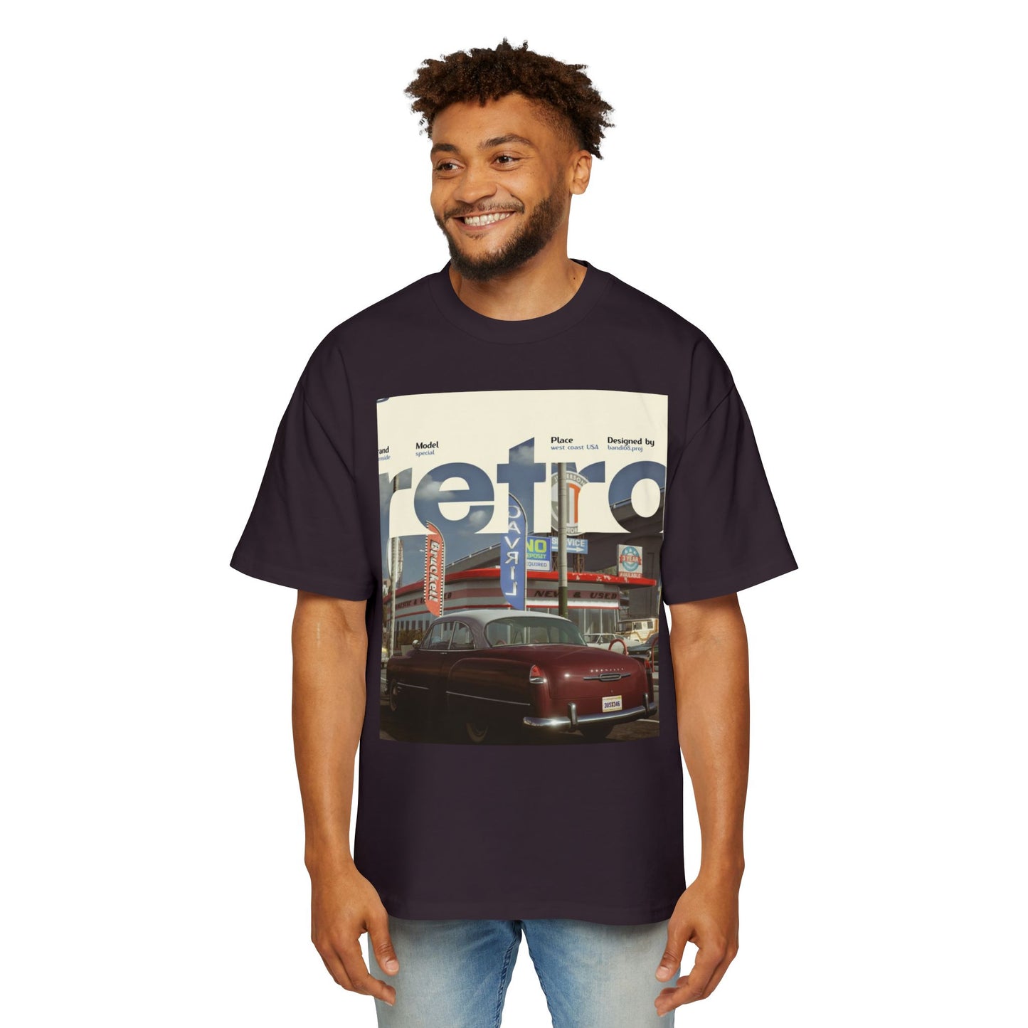 Retro Garage Tee — Vintage Car Photo Oversized T-Shirt