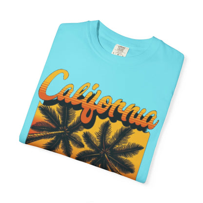 California Sunset T-Shirt - Garment-Dyed Unisex Tee with Palm Tree Design