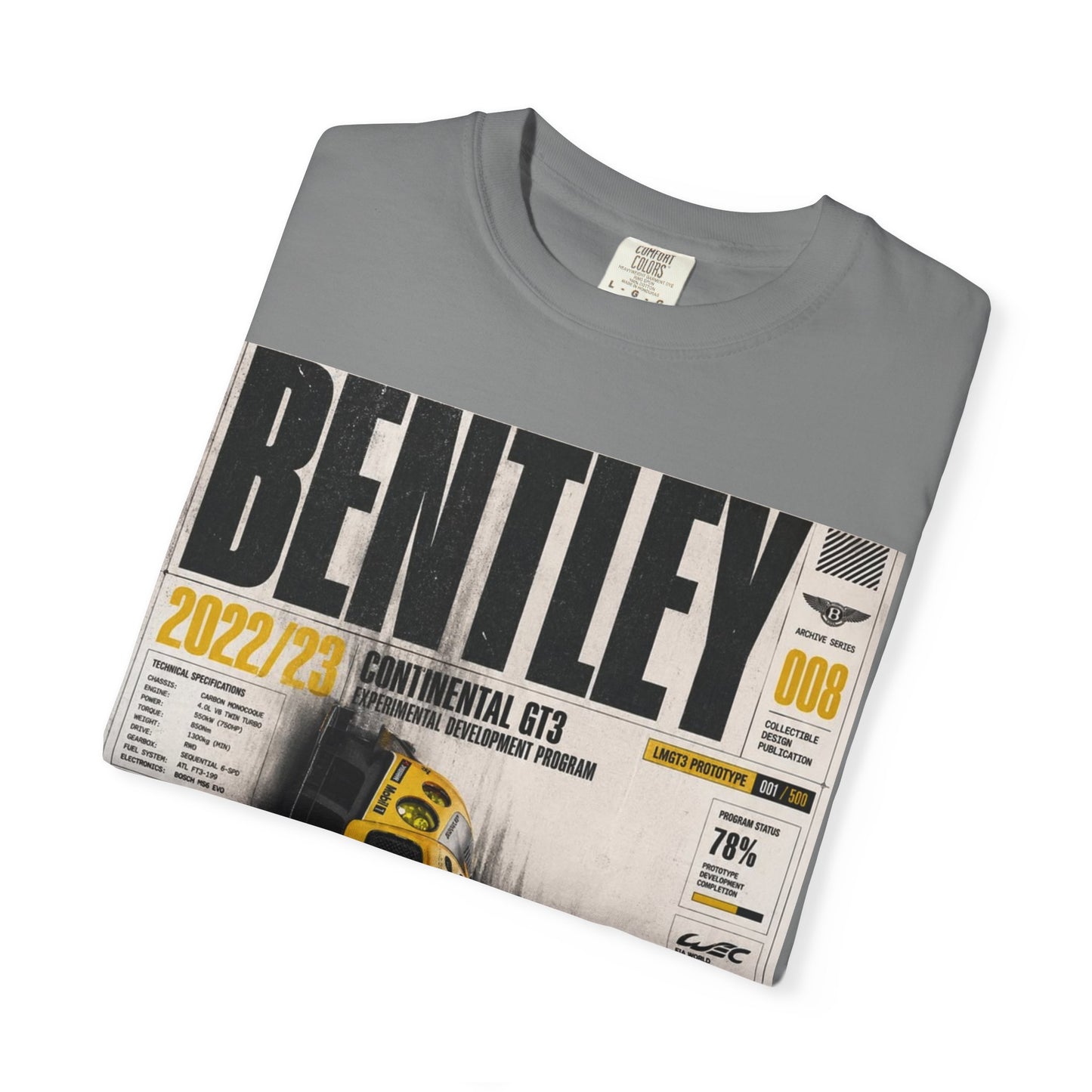 Bentley Continental GT Newspaper Graphic T‑Shirt — Vintage Racing Poster Tee