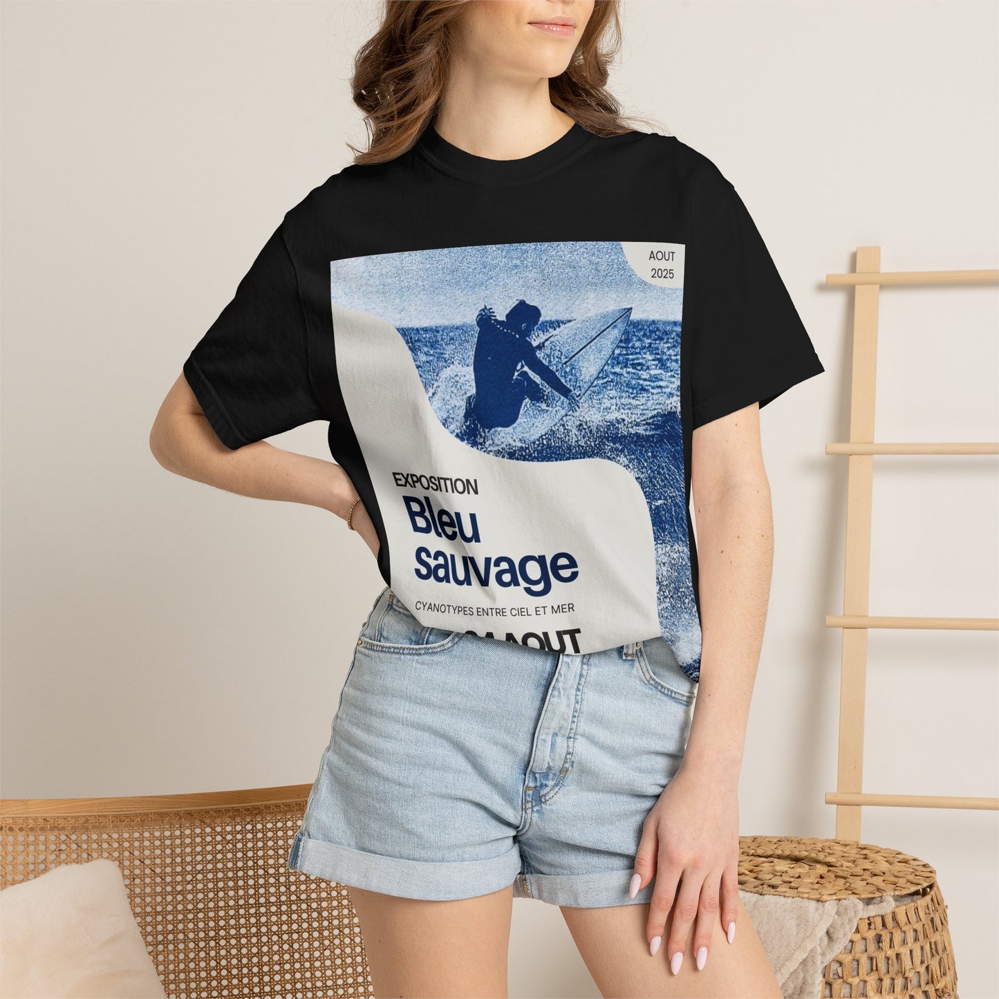 Bleu Sauvage Surf Poster T-Shirt — Vintage French Surfing Graphic Tee
