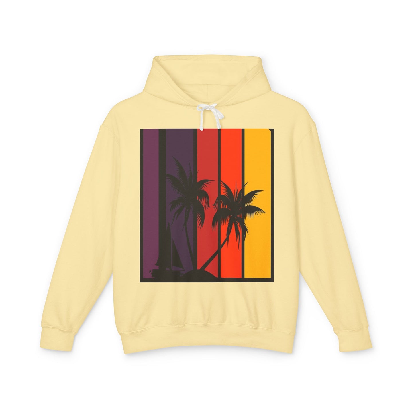Tropical Sunset Hoodie - Unisex Lightweight Sweatshirt with Palm Tree Design
