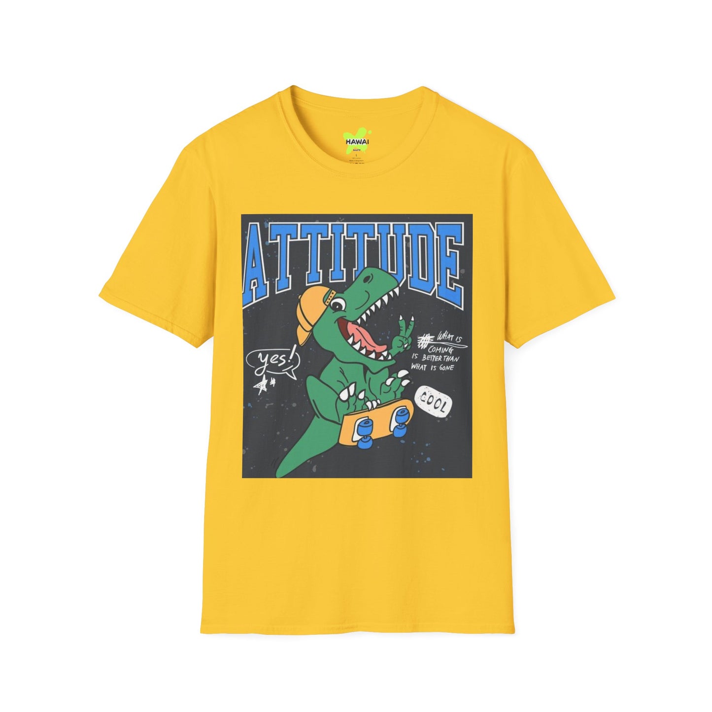 Dino Attitude T-Shirt, Fun Graphic Tee, Casual Wear, Gift for Kids, Skateboarder Shirt, Cool Dinosaur Apparel