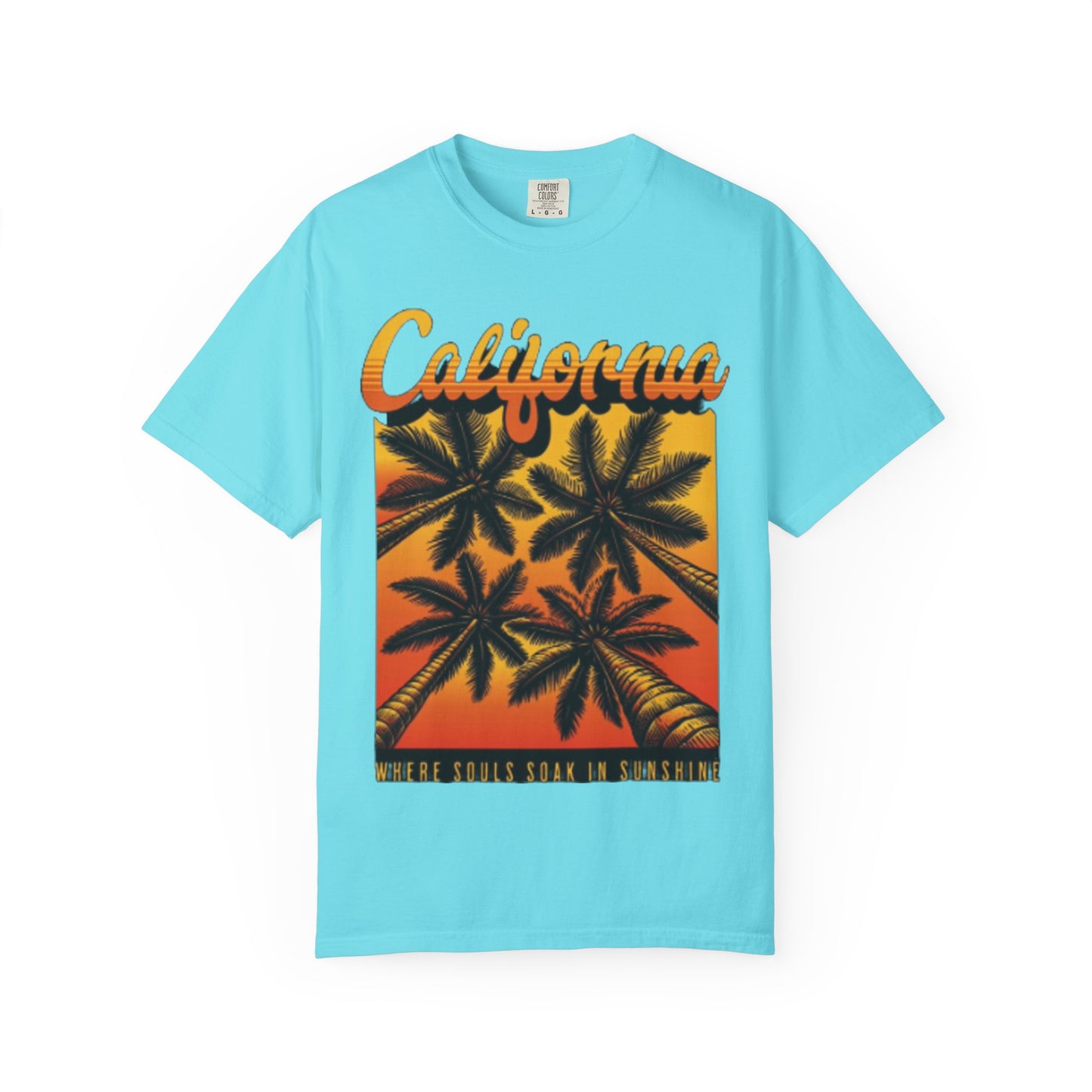 California Sunset T-Shirt - Garment-Dyed Unisex Tee with Palm Tree Design