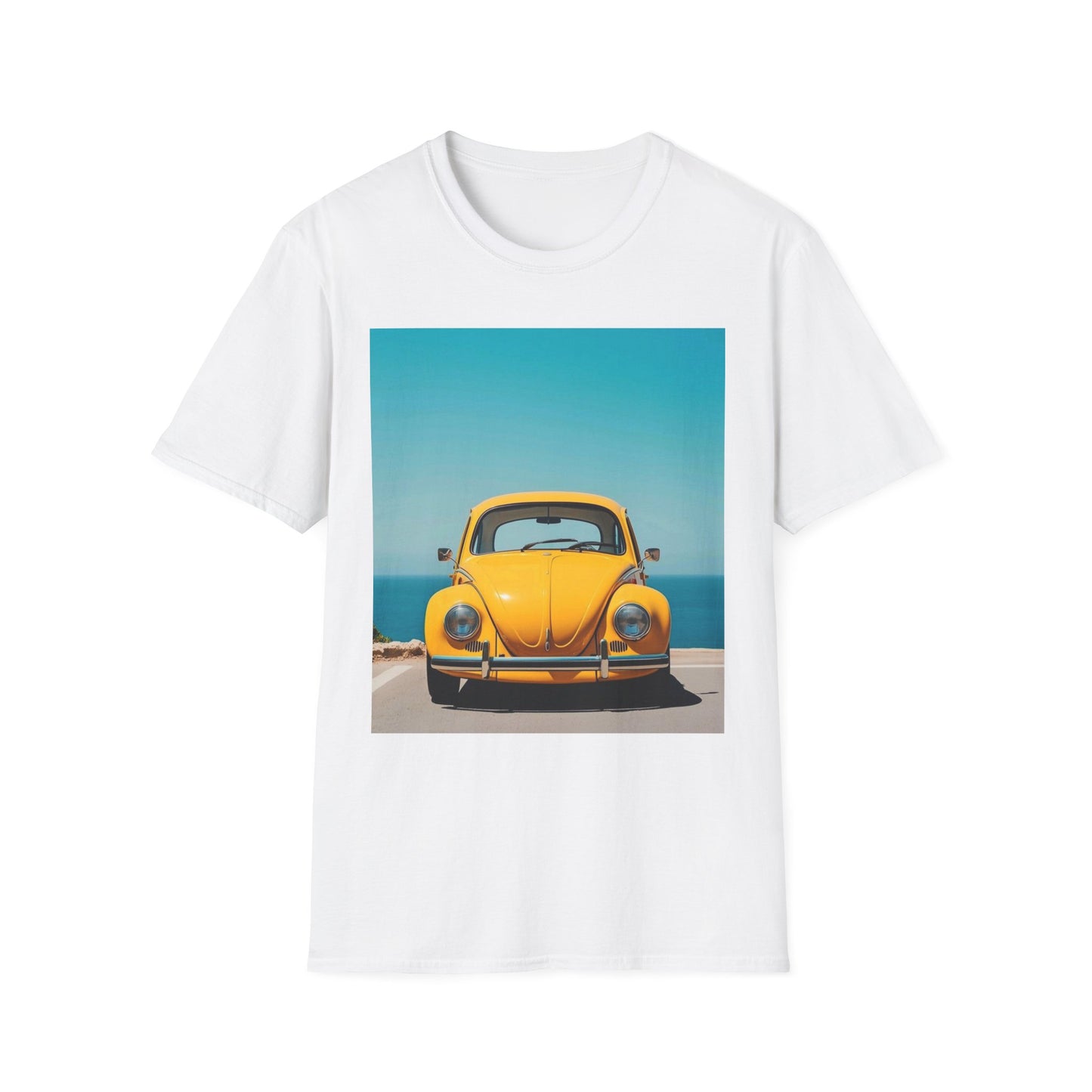 Vintage Yellow Car Unisex Softstyle T-Shirt | Retro Auto Tee for Car Enthusiasts