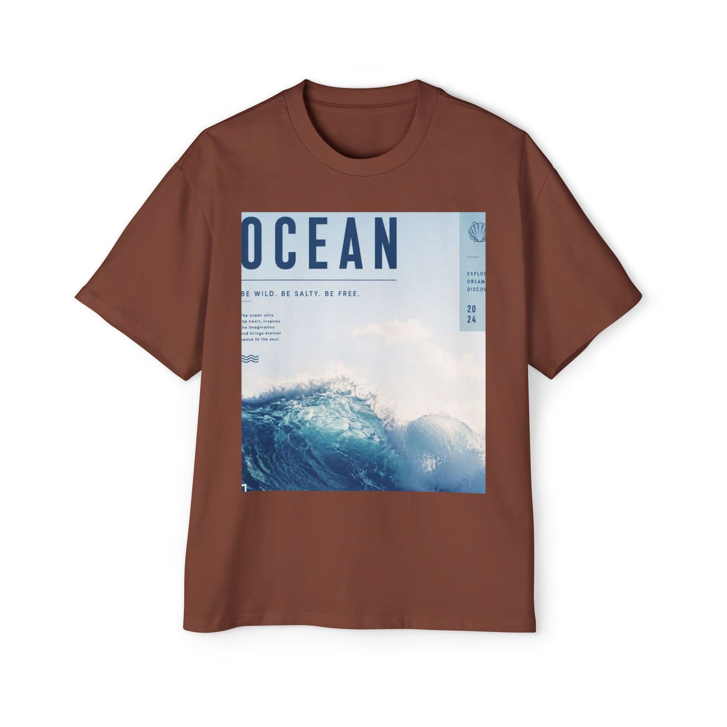 Ocean Wave Graphic Tee — "OCEAN" Photo Print Oversized Men's T-Shirt