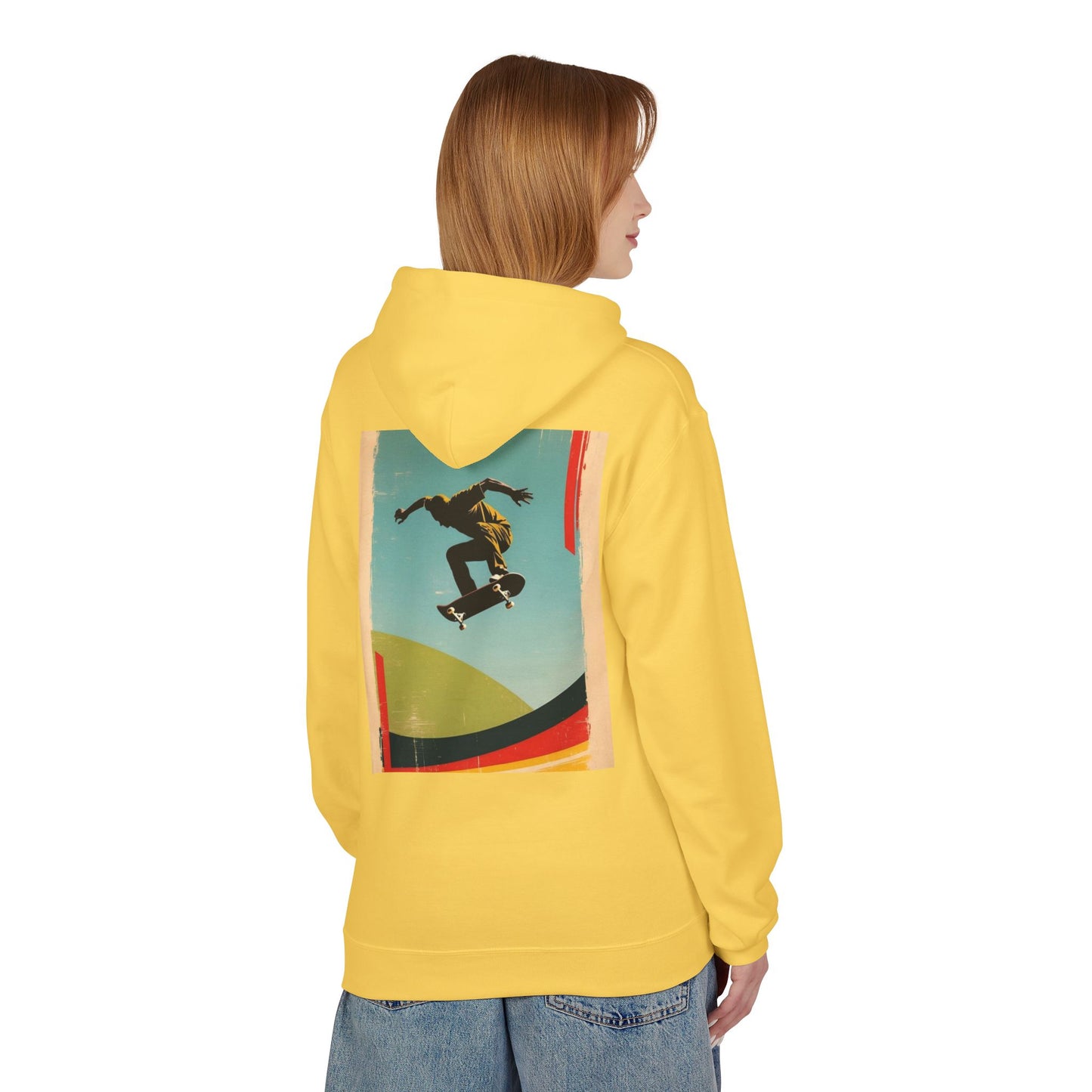 Retro Skateboarder Fleece Hoodie - Unisex Softstyle Pullover